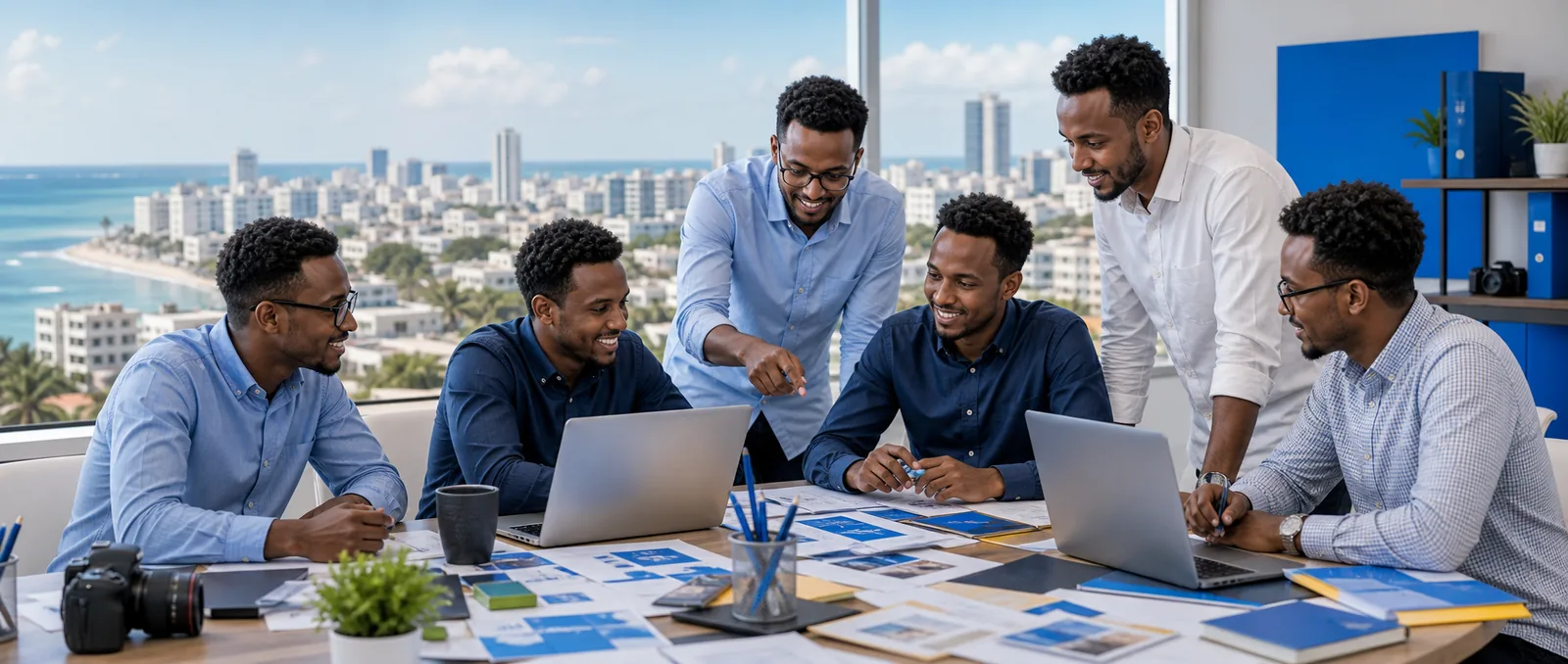 Adult Somali male volunteers collaborating