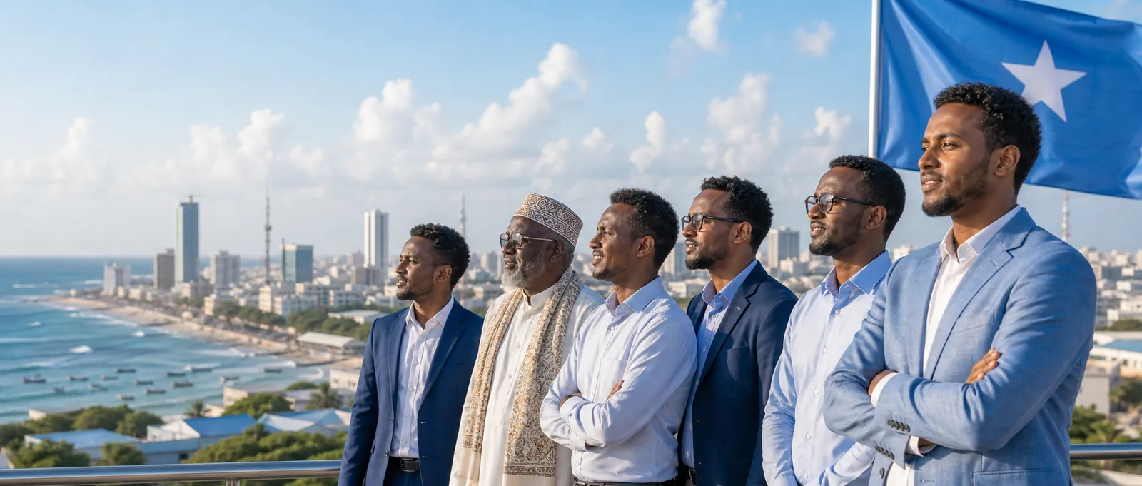 Adult Somali men standing together for equal citizenship